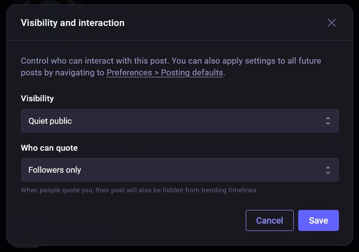 screenshot of post visibility