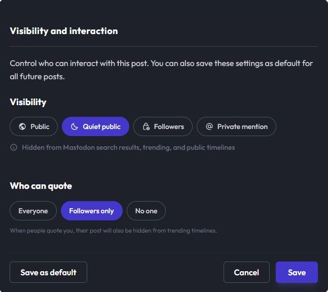 screenshot of post visibility